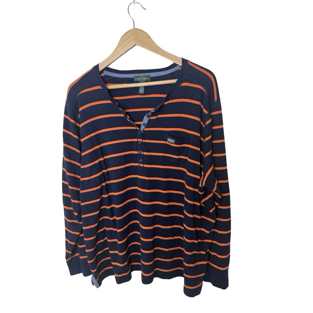 LRL Lauren Jeans Co Ralph Lauren Shirt Cotton Striped Blue Orange Size 3x